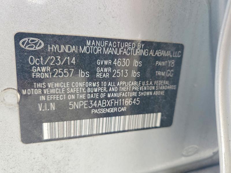 64243186 :رقم المزاد ، 5NPE34ABXFH116645 vin ، 2015 Hyundai Sonata مزاد بيع