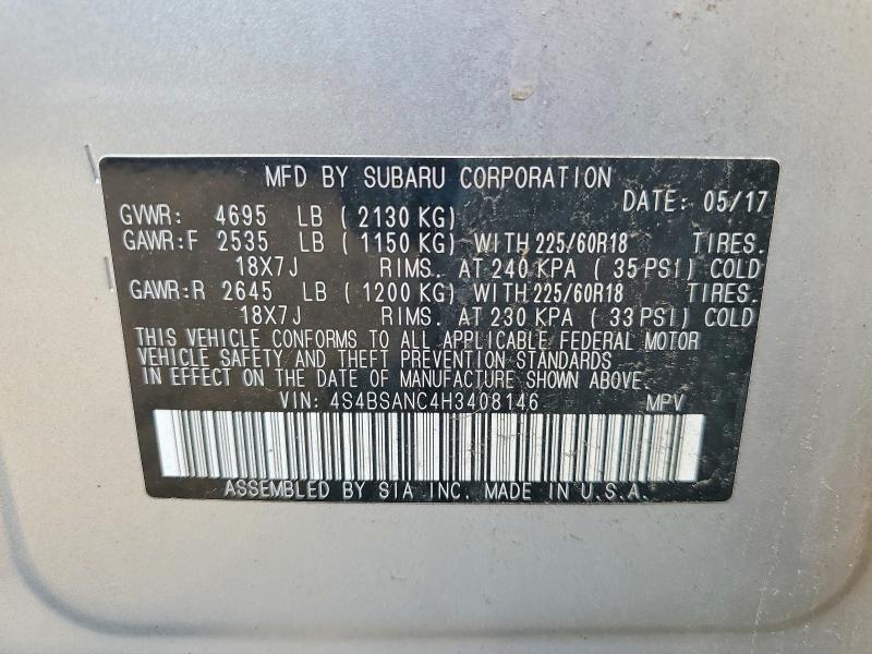 Продажа на аукционе авто 2017 Subaru Outback, vin: 4S4BSANC4H3408146, номер лота: 64571396