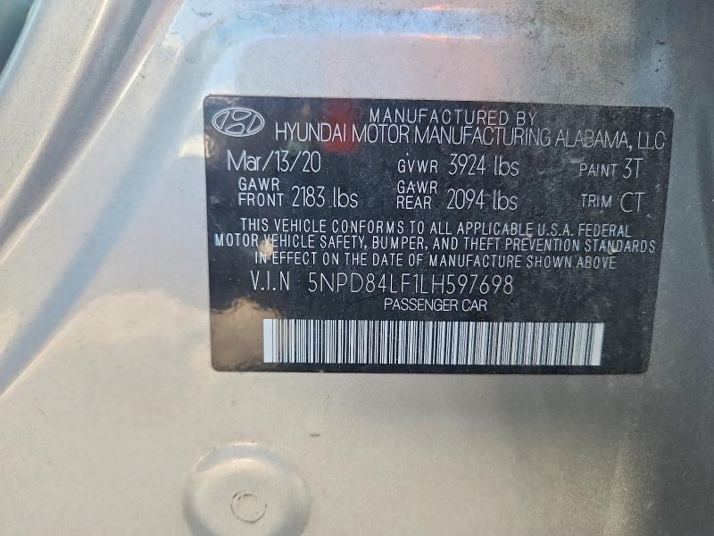 63948236 :رقم المزاد ، 5NPD84LF1LH597698 vin ، 2020 Hyundai Elantra مزاد بيع