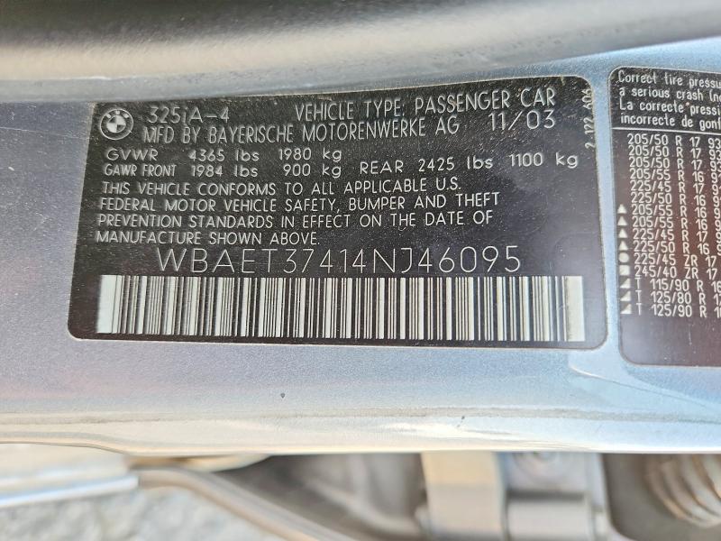 Aukcja sprzedaży 2004 Bmw 325, vin: WBAET37414NJ46095, numer aukcji: 66538236