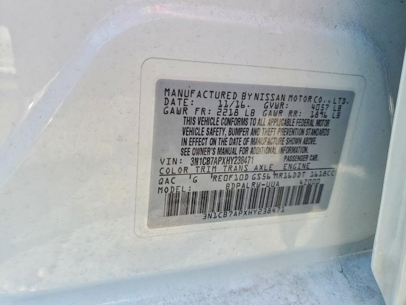 63895666 :رقم المزاد ، 3N1CB7APXHY238471 vin ، 2017 Nissan Sentra مزاد بيع