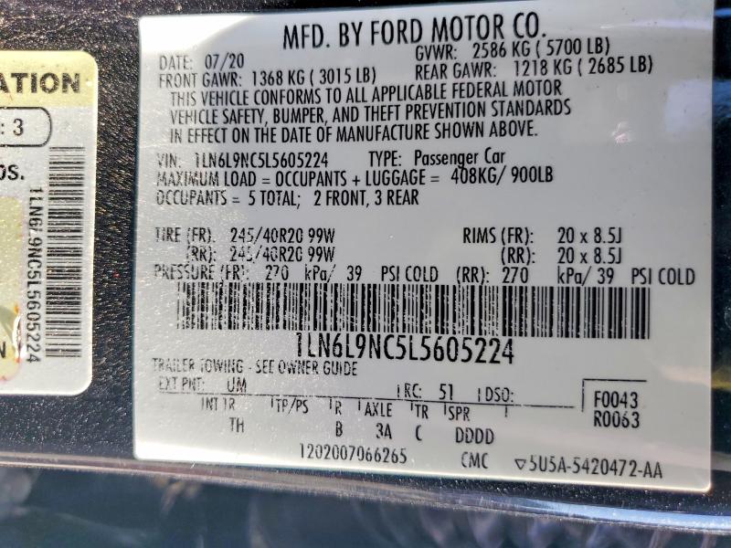 2020 Lincoln Continental მანქანა იყიდება აუქციონზე, vin: 1LN6L9NC5L5605224, აუქციონის ნომერი: 63780296