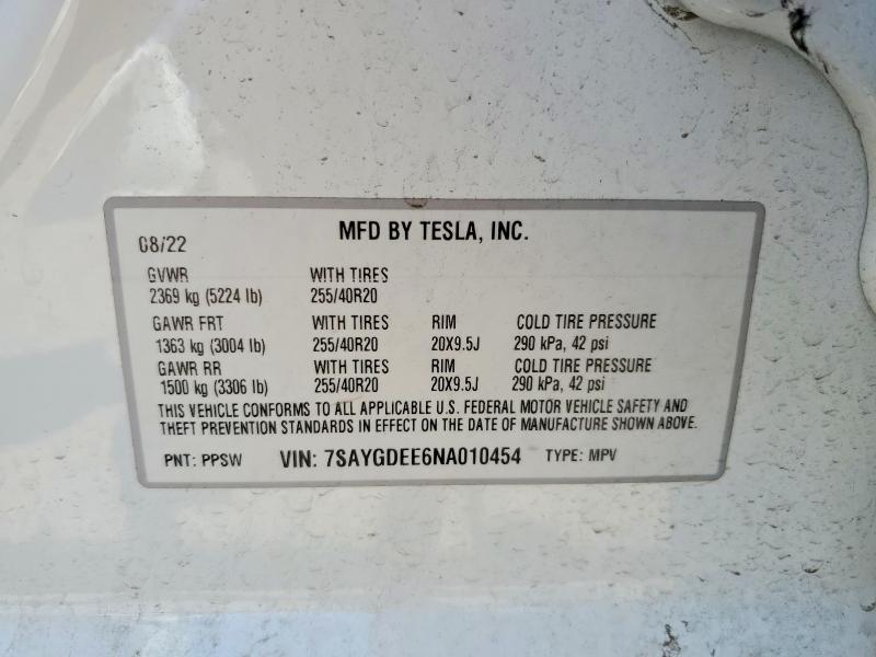Продажа на аукционе авто 2022 Tesla Model Y, vin: 7SAYGDEE6NA010454, номер лота: 66756746