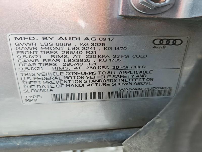 Aukcja sprzedaży 2018 Audi Q7, vin: WA1VAAF74JD014078, numer aukcji: 63682086