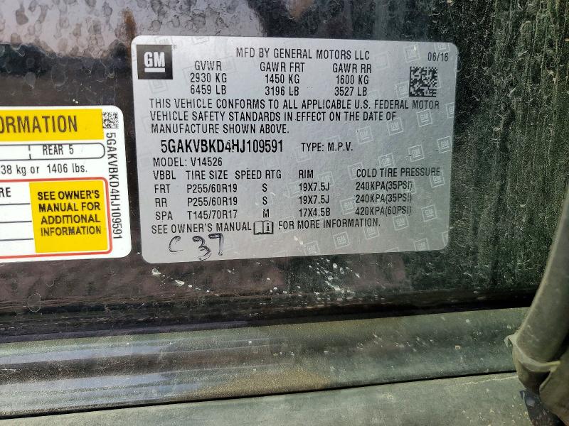 Aukcja sprzedaży 2017 Buick Enclave, vin: 5GAKVBKD4HJ109591, numer aukcji: 65715586