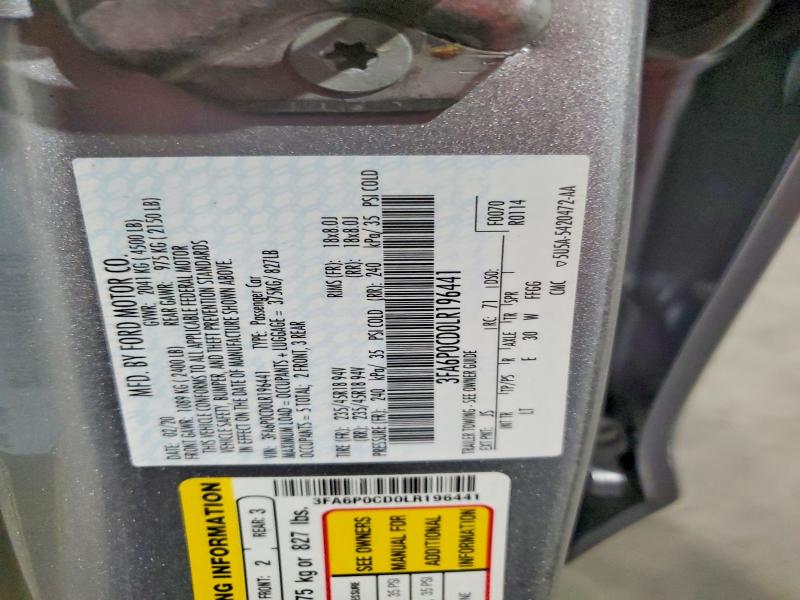 2020 Ford Fusion მანქანა იყიდება აუქციონზე, vin: 3FA6P0CD0LR196441, აუქციონის ნომერი: 67335076