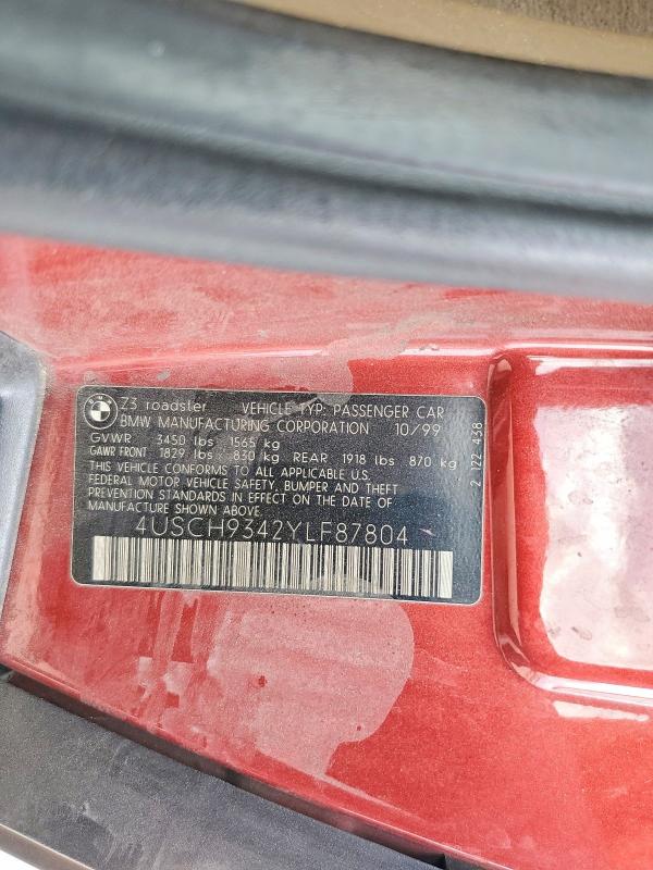 Aukcja sprzedaży 2000 Bmw Z3, vin: 4USCH9342YLF87804, numer aukcji: 65800836