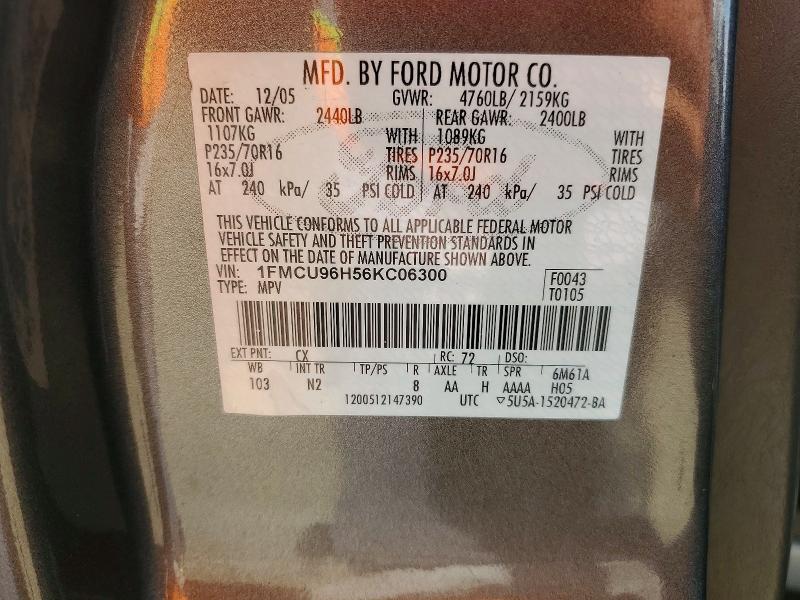 Продажа на аукционе авто 2006 Ford Escape, vin: 1FMCU96H56KC06300, номер лота: 64797116