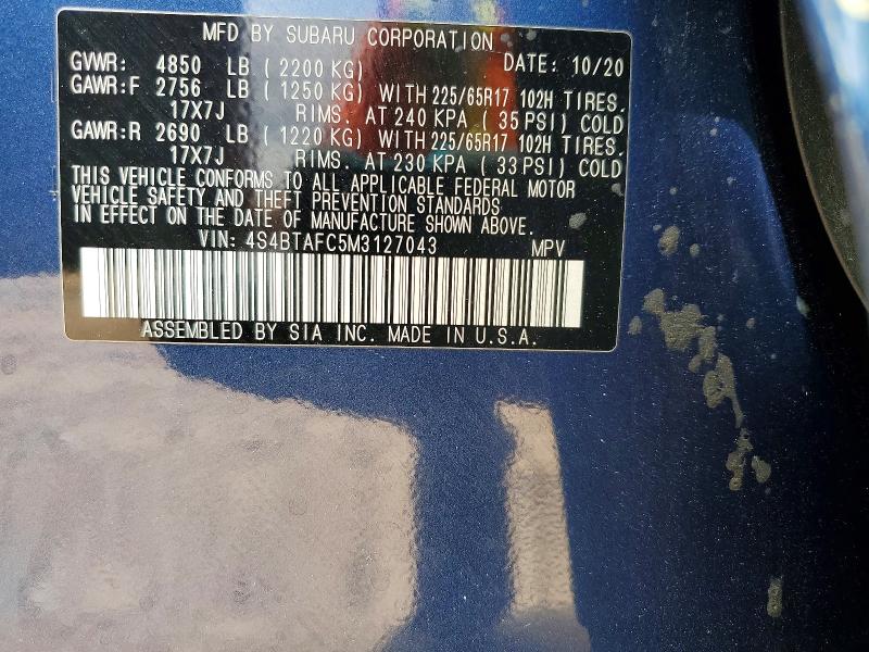 63019416 :رقم المزاد ، 4S4BTAFC5M3127043 vin ، 2021 Subaru Outback مزاد بيع