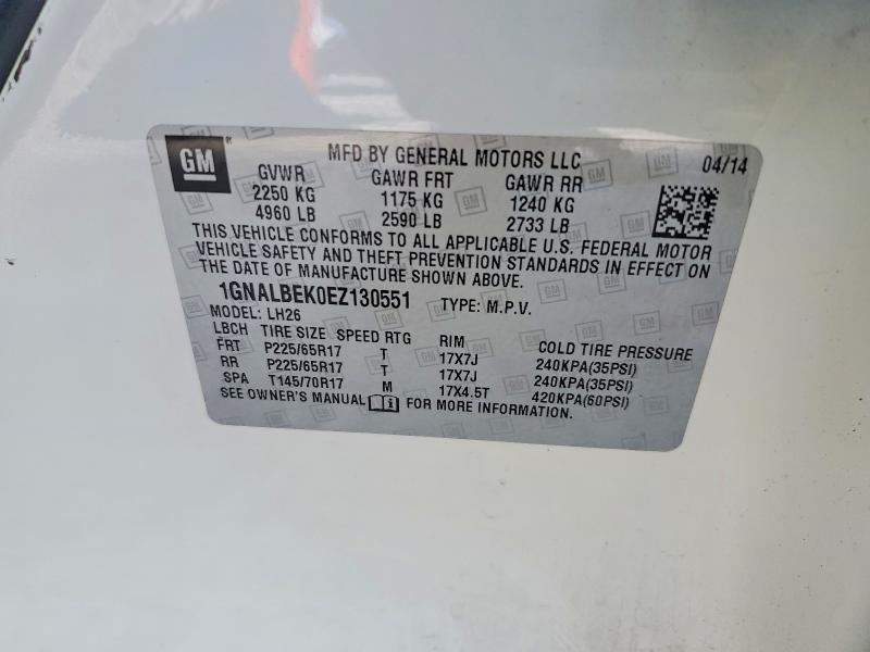 Продаж на аукціоні авто 2014 Chevrolet Equinox, vin: 1GNALBEK0EZ130551, номер лоту: 63018616
