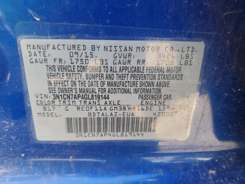 Aukcja sprzedaży 2016 Nissan Versa, vin: 3N1CN7AP4GL819144, numer aukcji: 66273936