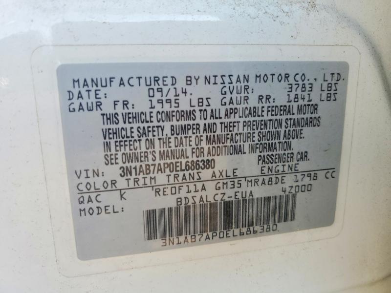 64275446 :رقم المزاد ، 3N1AB7AP0EL686380 vin ، 2014 Nissan Sentra مزاد بيع