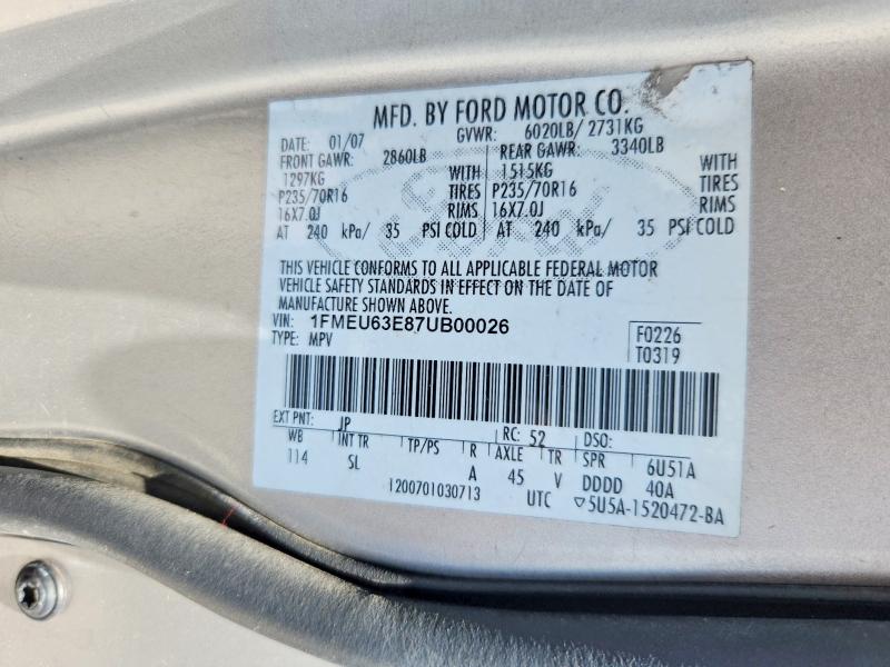 2007 Ford Explorer მანქანა იყიდება აუქციონზე, vin: 1FMEU63E87UB00026, აუქციონის ნომერი: 63608286