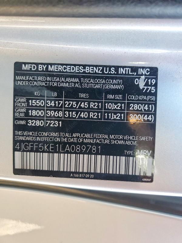Aukcja sprzedaży 2020 Mercedes-benz Gls, vin: 4JGFF5KE1LA089781, numer aukcji: 64293596