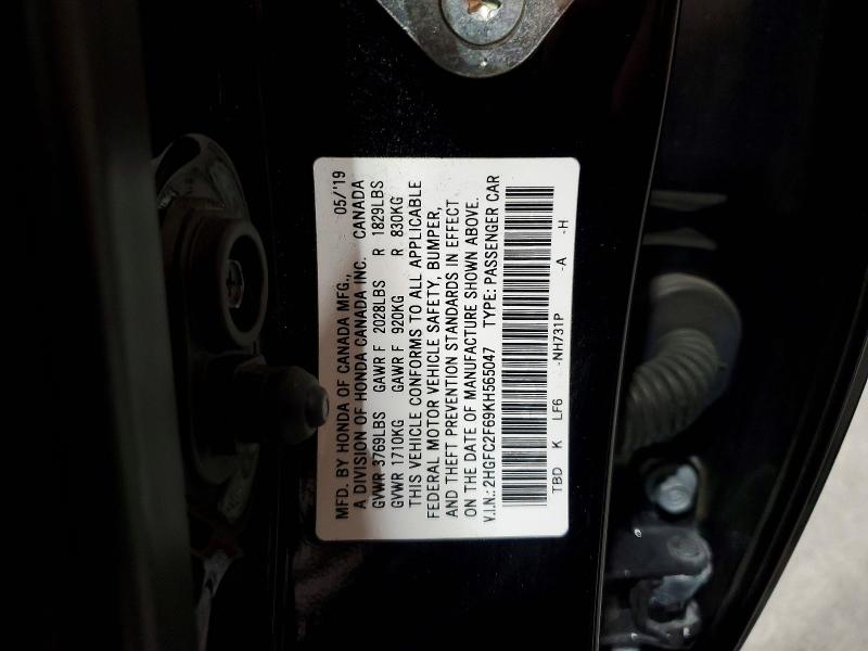 64853966 :رقم المزاد ، 2HGFC2F69KH565047 vin ، 2019 Honda Civic مزاد بيع