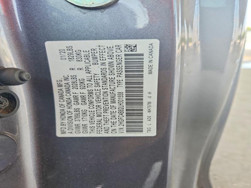 64838296 :رقم المزاد ، 2HGFC4B82LH301558 vin ، 2020 Honda Civic مزاد بيع