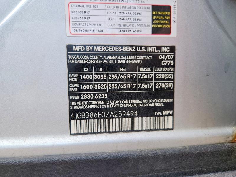 Продаж на аукціоні авто 2007 Mercedes-benz Ml, vin: 4JGBB86E07A259494, номер лоту: 66451276