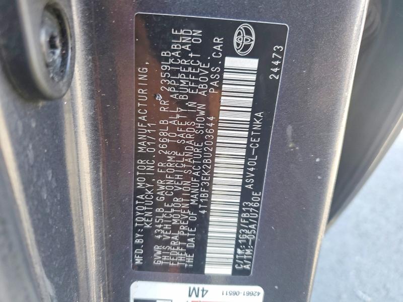 65754746 :رقم المزاد ، 4T1BF3EK2BU203644 vin ، 2011 Toyota Camry مزاد بيع
