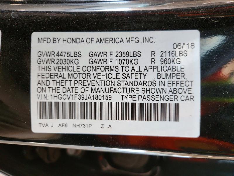 Aukcja sprzedaży 2018 Honda Accord, vin: 1HGCV1F39JA180159, numer aukcji: 64327696