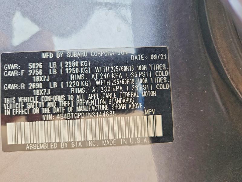Aukcja sprzedaży 2022 Subaru Outback, vin: 4S4BTGPD1N3144885, numer aukcji: 63908596
