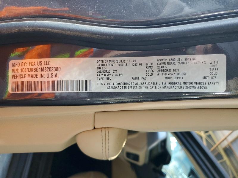 Aukcja sprzedaży 2021 Jeep Grand Cherokee, vin: 1C4RJKBG1M8202380, numer aukcji: 65499806