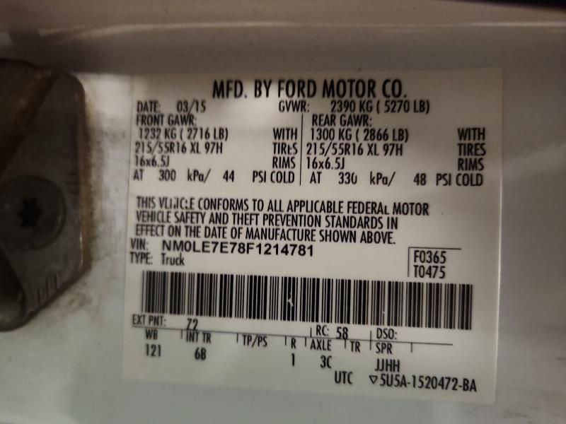 2015 Ford Transit Connect მანქანა იყიდება აუქციონზე, vin: NM0LE7E78F1214781, აუქციონის ნომერი: 67193776
