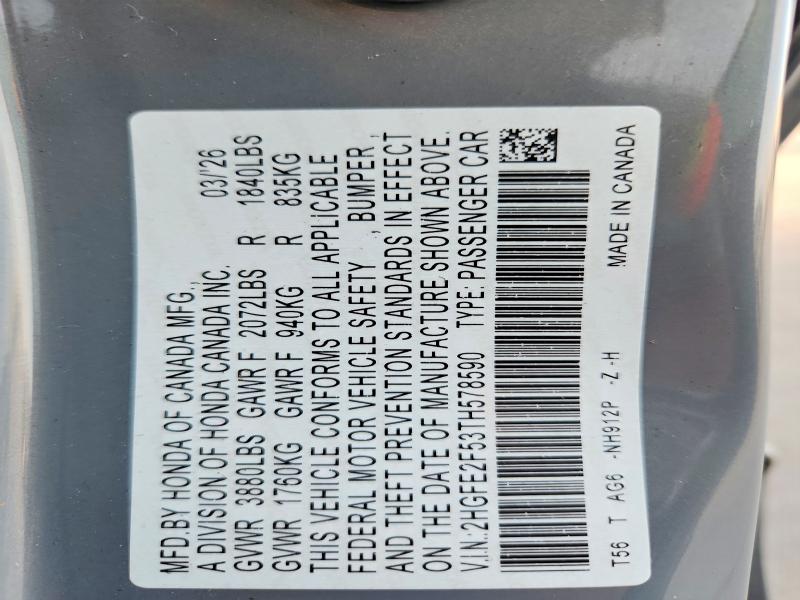 Aukcja sprzedaży 2026 Honda Civic, vin: 2HGFE2F53TH578590, numer aukcji: 64946106