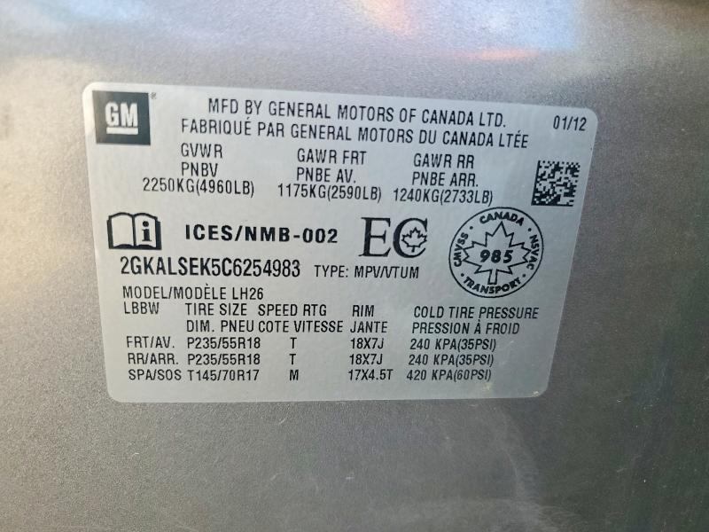 61925886 :رقم المزاد ، 2GKALSEK5C6254983 vin ، 2012 Gmc Terrain مزاد بيع