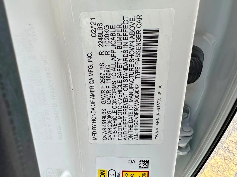 62646616 :رقم المزاد ، 1HGCV3F59MA009042 vin ، 2021 Honda Accord مزاد بيع