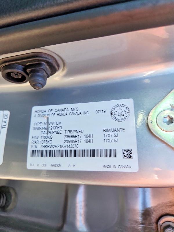2019 Honda Cr-v მანქანა იყიდება აუქციონზე, vin: 2HKRW2H21KH143570, აუქციონის ნომერი: 63522476