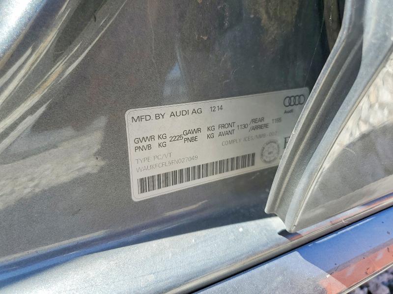 2015 Audi A4 მანქანა იყიდება აუქციონზე, vin: WAUKFCFL5FN027049, აუქციონის ნომერი: 63187376
