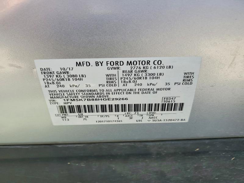 Auction sale of the 2017 Ford Explorer, vin: 1FM5K7B88HGE29266, lot number: 66292056