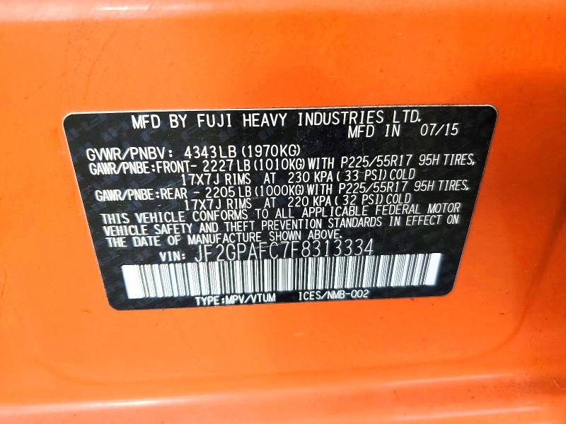 Aukcja sprzedaży 2015 Subaru Xv Crosstrek, vin: JF2GPAFC7F8313334, numer aukcji: 65128156