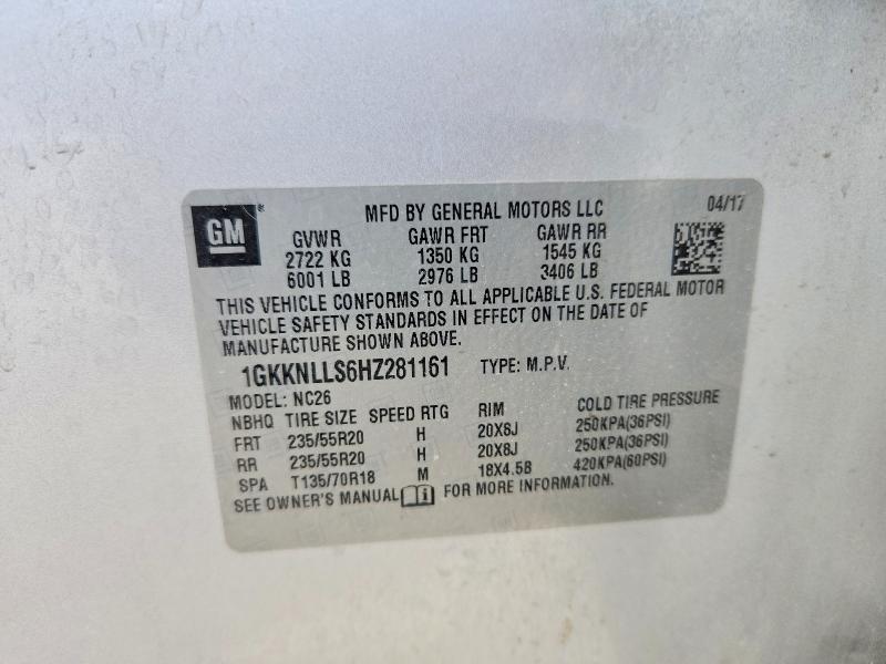 64333766 :رقم المزاد ، 1GKKNLLS6HZ281161 vin ، 2017 Gmc Acadia مزاد بيع