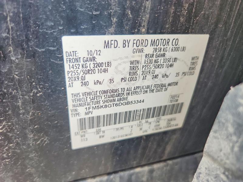 65947846 :رقم المزاد ، 1FM5K8GT6DGB53344 vin ، 2013 Ford Explorer مزاد بيع