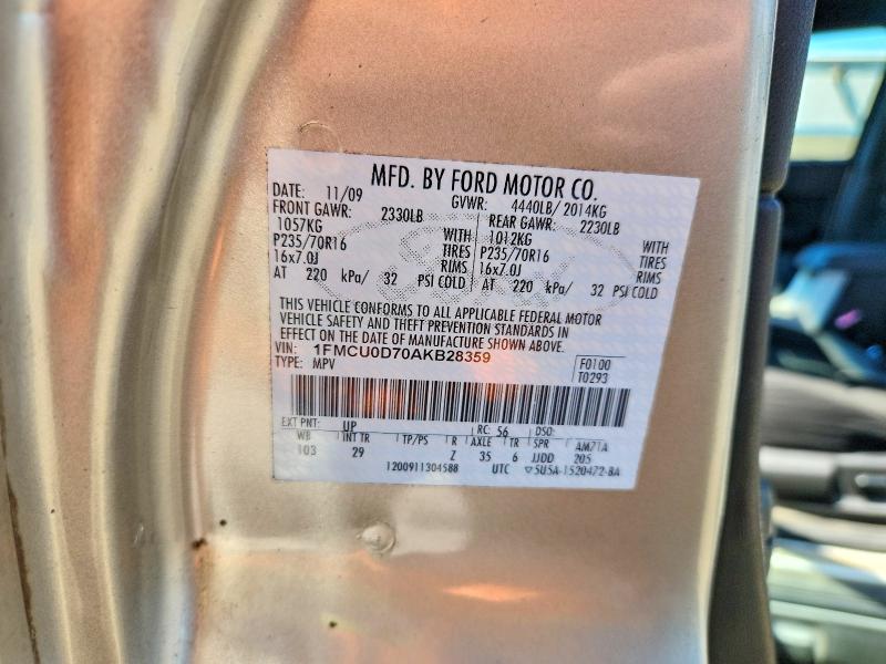 65333176 :رقم المزاد ، 1FMCU0D70AKB28359 vin ، 2010 Ford Escape مزاد بيع
