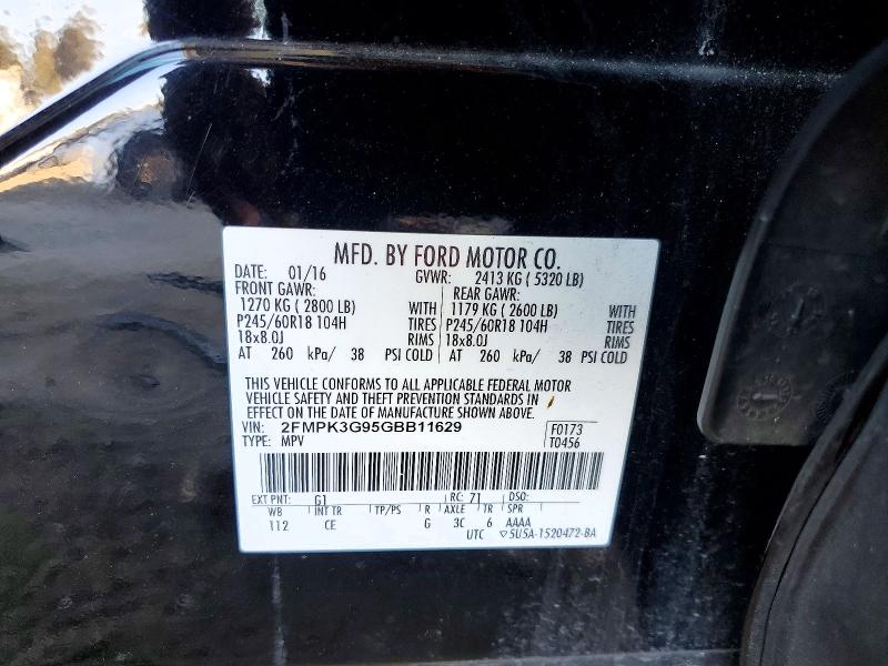 2016 Ford Edge მანქანა იყიდება აუქციონზე, vin: 2FMPK3G95GBB11629, აუქციონის ნომერი: 64463316