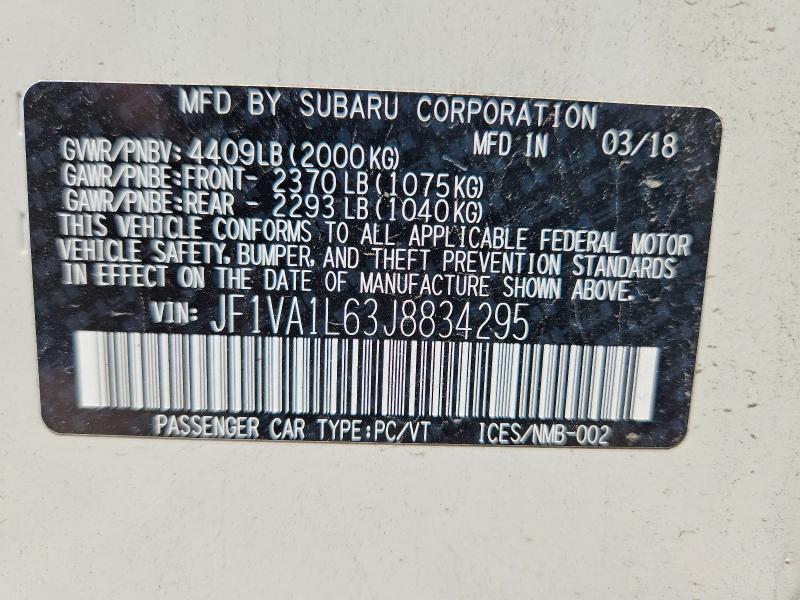 2018 Subaru Wrx მანქანა იყიდება აუქციონზე, vin: JF1VA1L63J8834295, აუქციონის ნომერი: 66499386