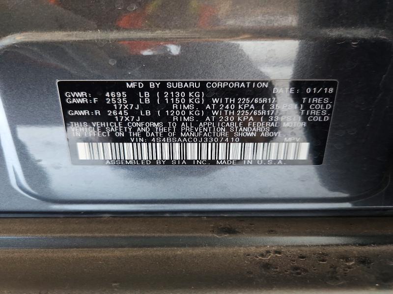 64454036 :رقم المزاد ، 4S4BSAAC0J3307410 vin ، 2018 Subaru Outback مزاد بيع