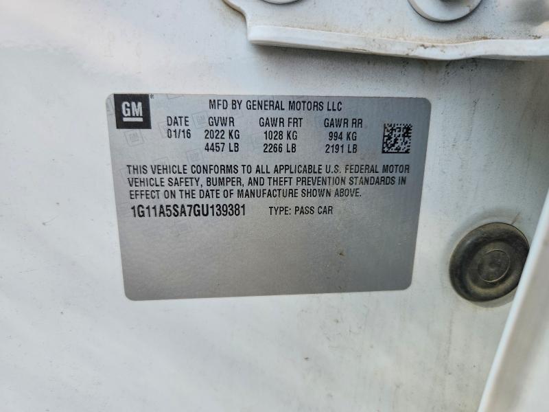 64388816 :رقم المزاد ، 1G11A5SA7GU139381 vin ، 2016 Chevrolet Malibu Limited مزاد بيع