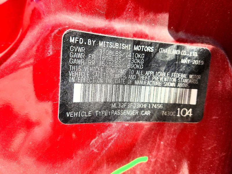 Aukcja sprzedaży 2019 Mitsubishi Mirage, vin: ML32F3FJ3KHF17456, numer aukcji: 64975556