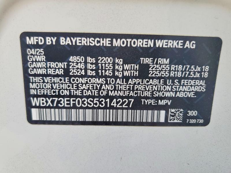 Продаж на аукціоні авто 2025 Bmw X1, vin: WBX73EF03S5314227, номер лоту: 64421886