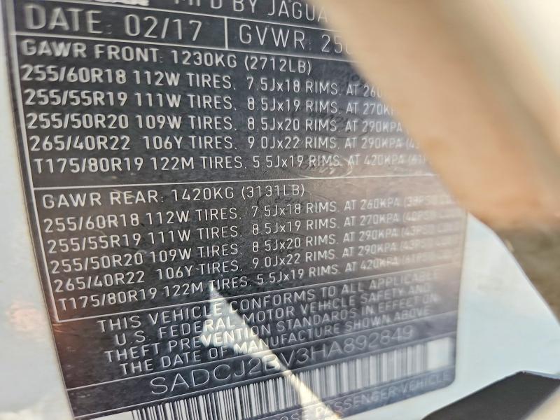 Продаж на аукціоні авто 2017 Jaguar F-pace, vin: SADCJ2BV3HA892849, номер лоту: 65759596