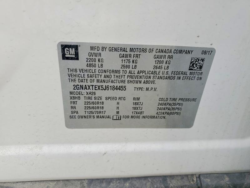 67124636 :رقم المزاد ، 2GNAXTEX5J6184455 vin ، 2018 Chevrolet Equinox مزاد بيع