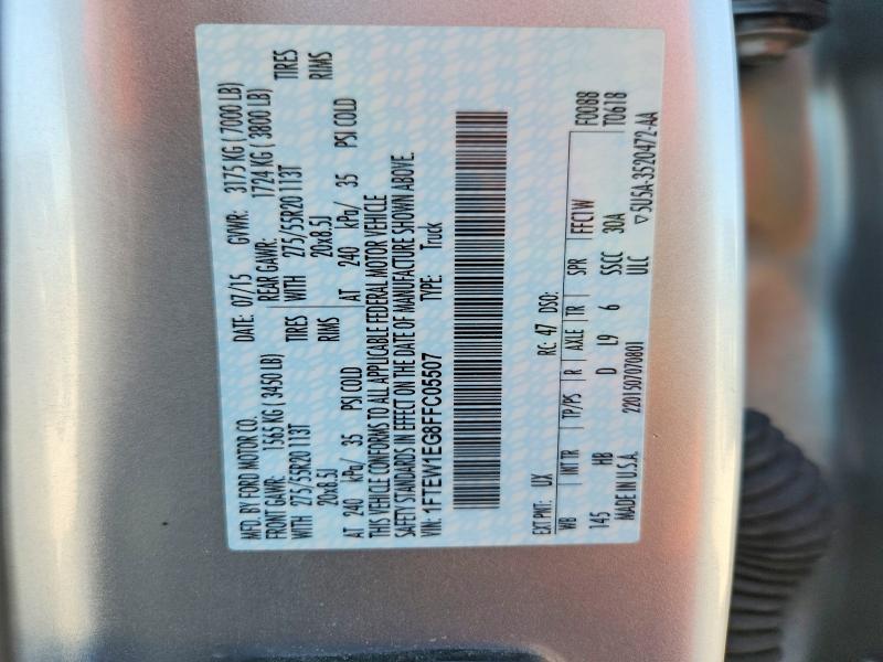 63515596 :رقم المزاد ، 1FTEW1EG8FFC05507 vin ، 2015 Ford F150 مزاد بيع