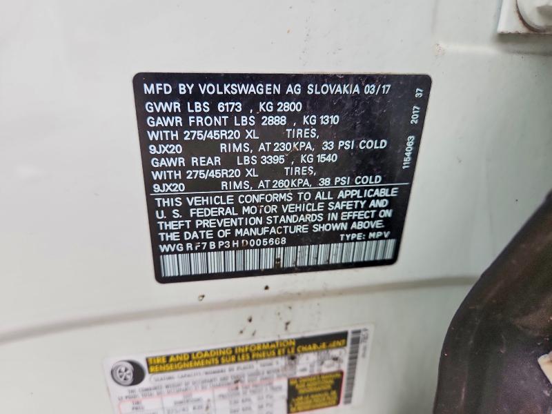 Продаж на аукціоні авто 2017 Volkswagen Touareg, vin: WVGRF7BP3HD005668, номер лоту: 65453356