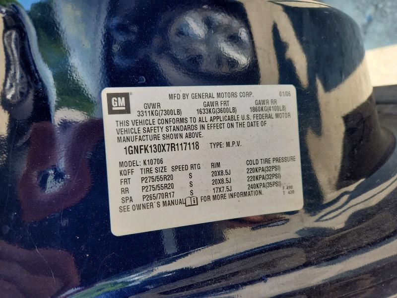 Продаж на аукціоні авто 2007 Chevrolet Tahoe, vin: 1GNFK130X7R117118, номер лоту: 64953046
