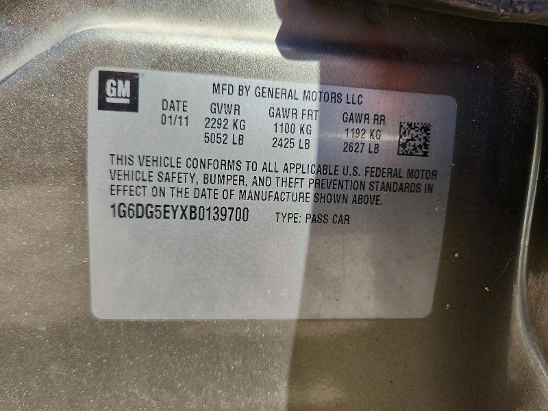 2011 Cadillac Cts მანქანა იყიდება აუქციონზე, vin: 1G6DG5EYXB0139700, აუქციონის ნომერი: 65441416
