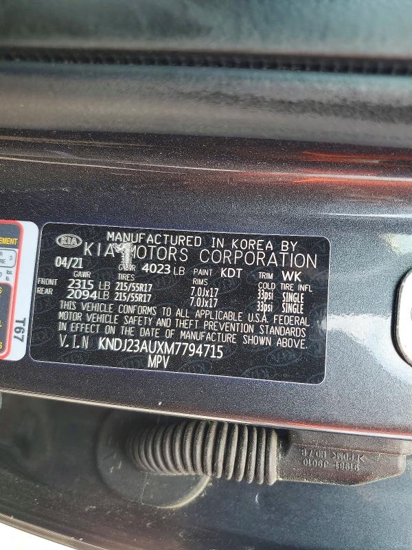 65986386 :رقم المزاد ، KNDJ23AUXM7794715 vin ، 2021 Kia Soul مزاد بيع