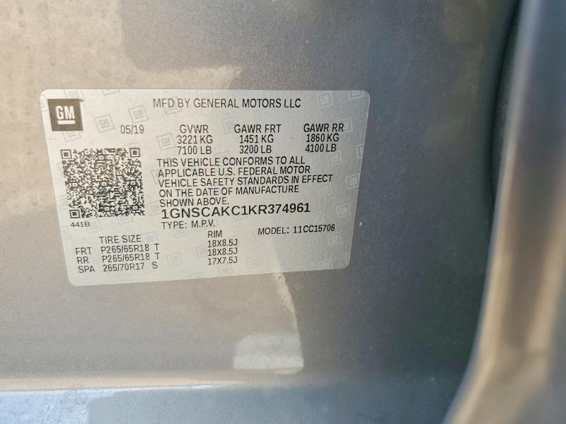 Aukcja sprzedaży 2019 Chevrolet Tahoe, vin: 1GNSCAKC1KR374961, numer aukcji: 63666736
